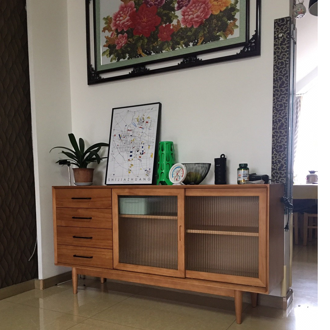 Nordic solid wood sideboard living room tea cabinet modern minimalist household glass storage cabinet drawer storage cabinet customization