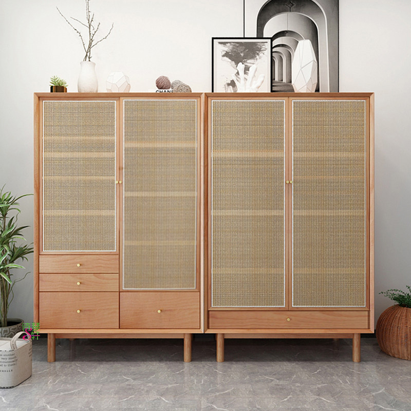 Japanese-style vine wardrobe Nordic minimal modern solid wood four season closet small household bedroom collection cabinet customized