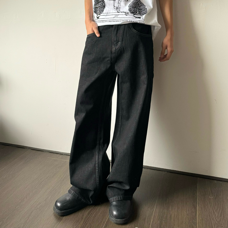 Mutt Red-Edged Black 14.5-Ounce Raw Denim Straight-Leg Flared Wide-Leg A-Line Jeans