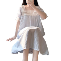 Pajamas for women summer new style long little princess style pregnant women high-end home clothes pure cotton cute pajamas light blue
