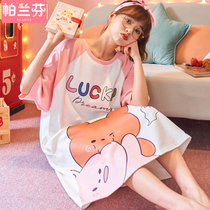 Nightdress womens summer pure cotton short-sleeved new large size loose thin section spring and autumn pregnant women long cute bear princess pajamas