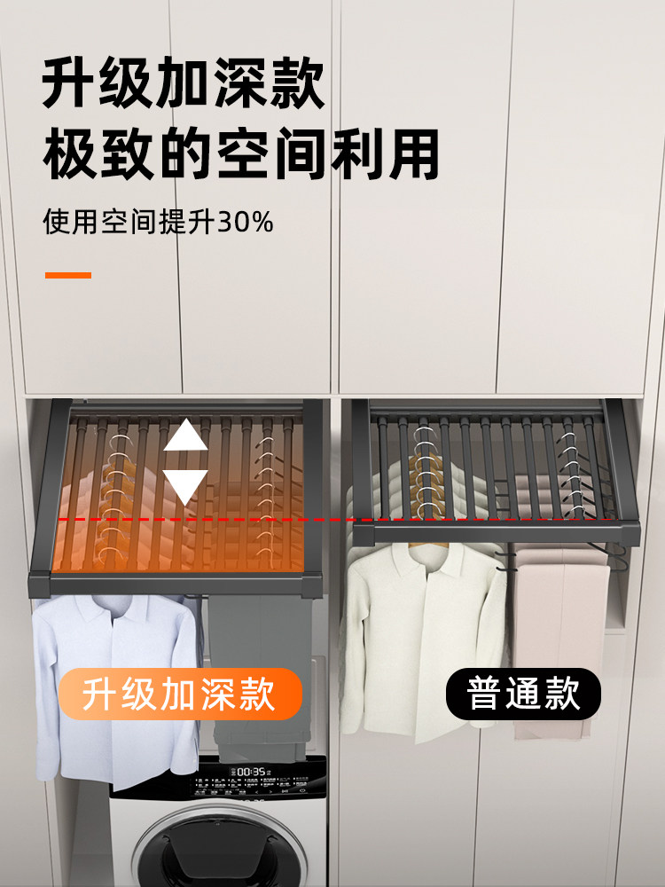 Washing Machine Pull-Out Clothes Drying Rack Above the Balcony, Hidden Rebound Telescopic Invisible Trouser Rack with Built-In Storage Slide Rail for Indoor Use