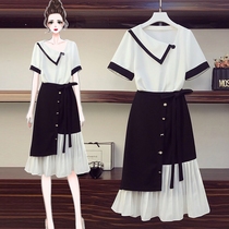 2020 new summer fat mm foreign style suit temperament chiffon shirt large size skirt fashion dress set