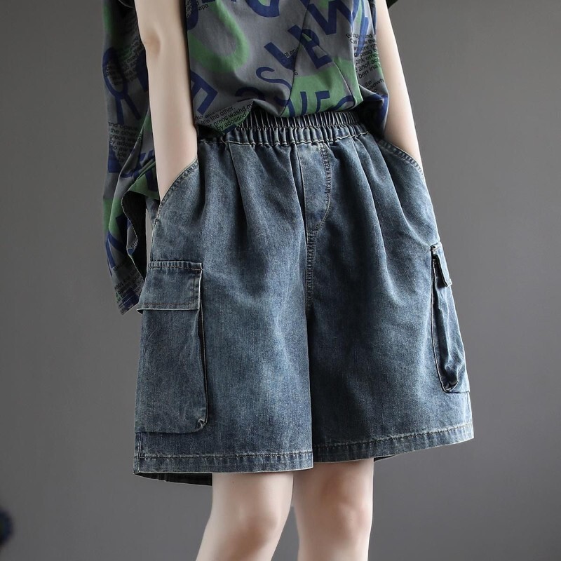 2024 Spring/Summer New Fashion Plus Size Denim Shorts for Women, Korean Style, Loose Fit, Washed and Distressed, Five-Point Shorts 2024 Spring/Summer New Fashion Plus Size Denim Shorts for Women, Korean Style, Loose Fit, Washed and Distressed, Five-Point Shorts
