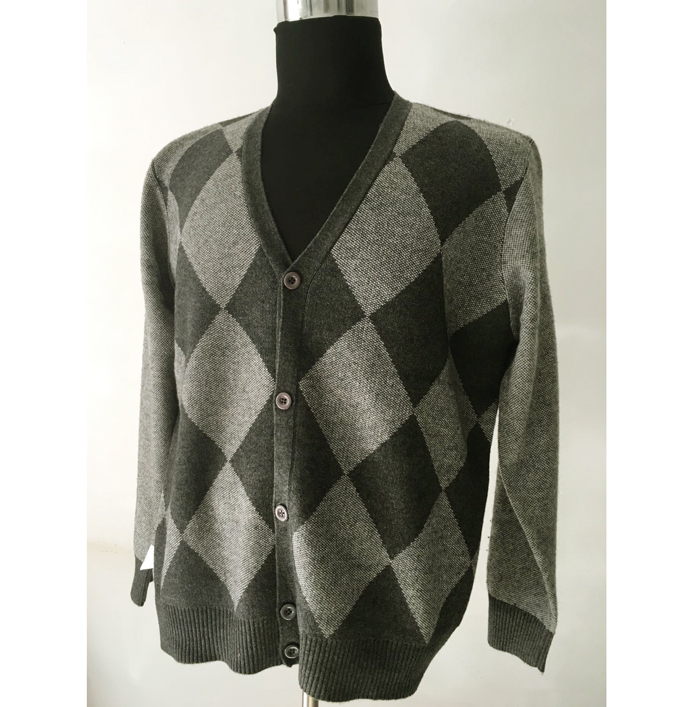 Mã bị hỏng cung cấp đặc biệt không có thẻ xen kẽ jacquard dày nam cashmere len cardigan V cổ áo mở áo len áo oversize nam