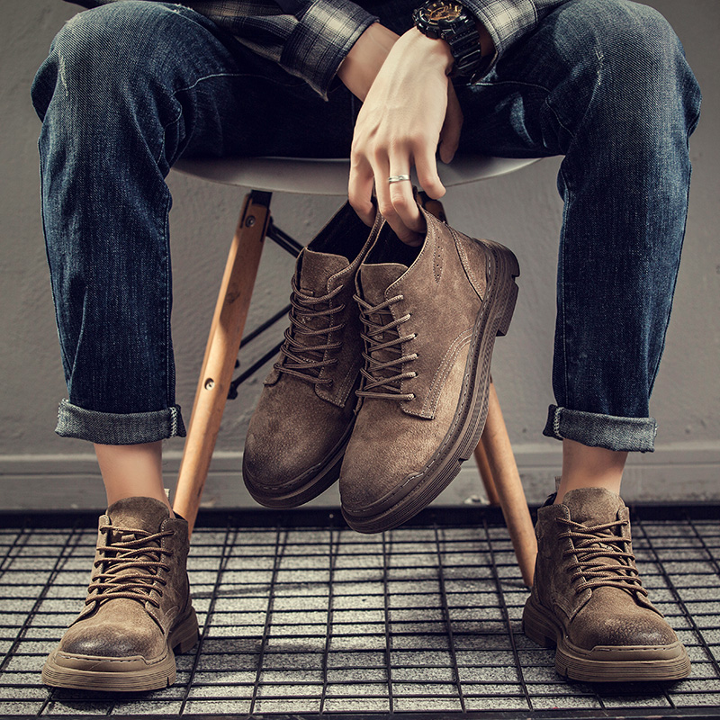 Martin boots men's autumn and winter leather British work shoes heightening shoes retro high tide war wolf boots British style boots men's shoes