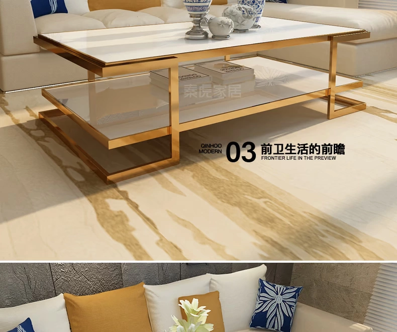 Qinhu nội thất ánh sáng sang trọng hậu hiện đại bàn cà phê TV tủ kết hợp căn hộ nhỏ đôi kính cường lực bàn inox - Bàn trà