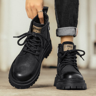 Martin Boots for Men, Winter Waterproof Outdoor Hiking Boots, Retro Mid-High Leather Boots, Thick-Soled Work Short Boots