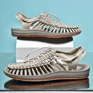 2025 New Trendy Sandals for Men, Summer Outdoor Wear, Beach Woven Roman Hollow Non-Slip Large Size Sports Sandals