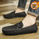 Light luxury cowhide bean shoes for men, winter velvet casual leather shoes, warm cotton shoes, lazy driving loafers