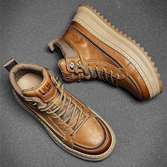 Martin boots men's winter high-end handsome big-toe shoes motorcycle leather shoes non-slip heightening British high-top work shoes
