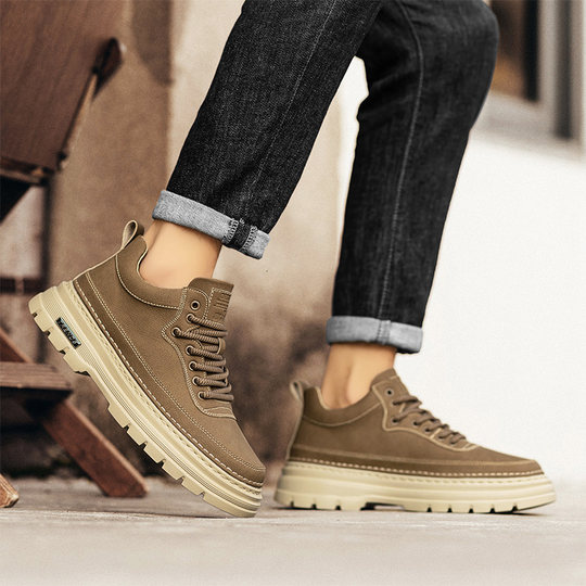 Workwear men's shoes winter retro Martin leather shoes genuine leather high-end casual sports sneakers non-slip work plus velvet cotton shoes