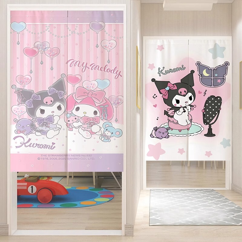 Kuromi Door Curtain Cartoon Cute Children's Room Partition Curtain Bedroom Hanging Curtain Bathroom Half Curtain Blocking Curtain with Velcro