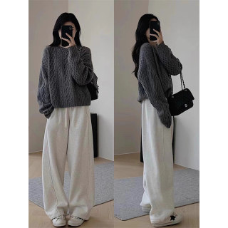 复古圆领套头麻花毛衣女秋冬加厚外穿宽松慵懒内搭打底针织衫上衣