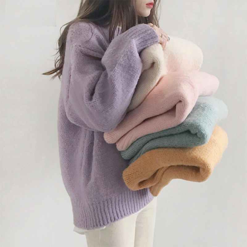 Korean Style Gentle Taro Milk Purple Sweater for Women, Autumn and Winter Inner Wear, Round Neck Pullover Knitwear, Warm and Soft Top, Thick