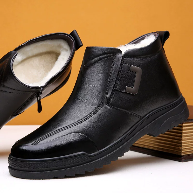 Keep warm non-slip low boots, genuine leather, for middle age