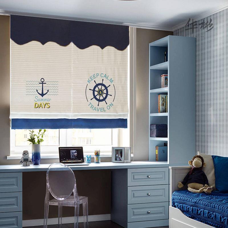 Anchor and Rudder | Mediterranean Style Children's Room Boy's Room Fabric Blinds Roman Blinds Lift Curtains Blackout Curtains