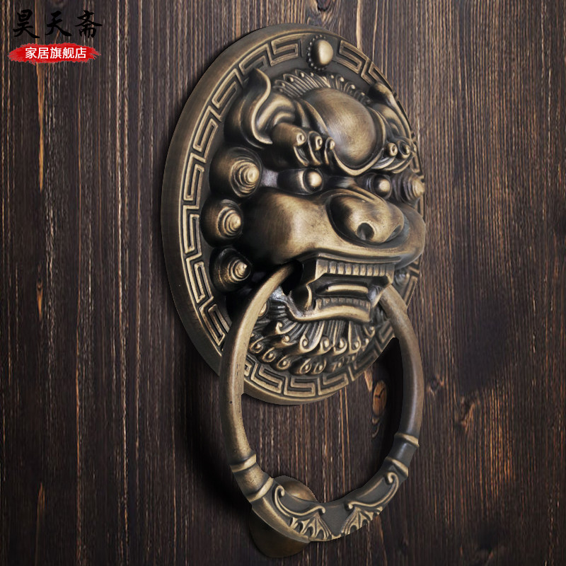 Chinese antique door handle pure copper tiger head lion head animal head door ring retro old door copper handle pull ring