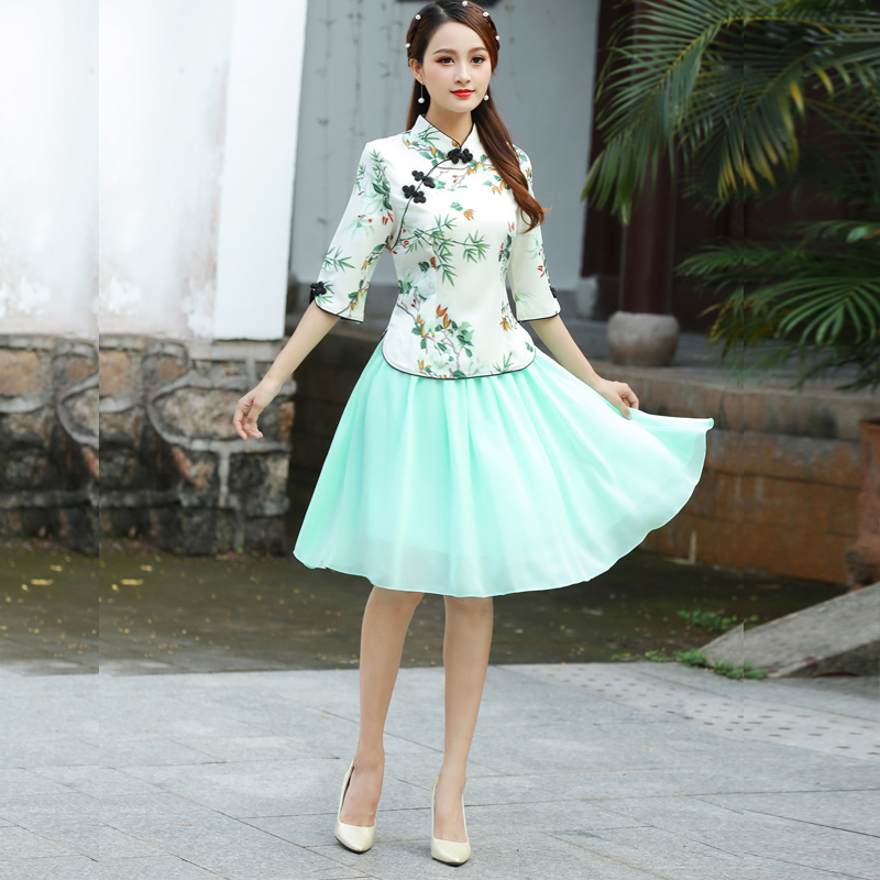 Spring / Summer sườn xám mới phù hợp với nữ Tang váy cải thiện thời trang retro kiểu Trung Quốc Han quần áo phong cách quốc gia Trung Quốc sườn xám hàng đầu