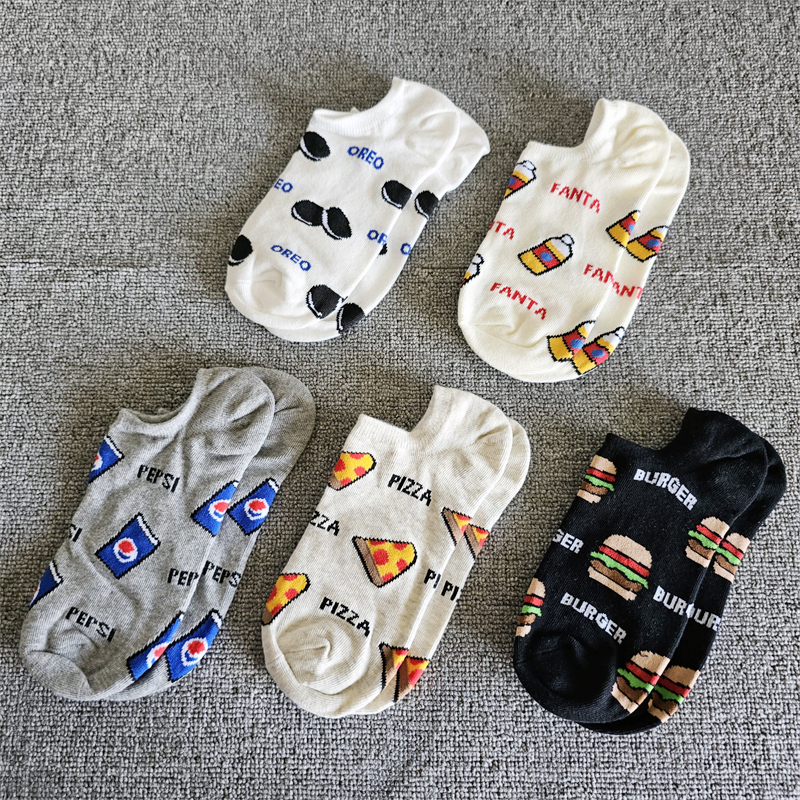 Korean Fun Summer New Style Socks for Men and Women, Cartoon Snacks Oreo Boat Socks, Cola Burger Pizza Short Socks, Low-Cut