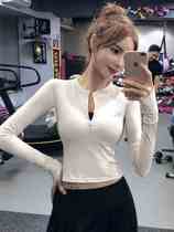 Song station Half zipper Yoga clothes Long sleeves elastic tight fit speed dry t-shirt mesh red sports Long sleeves women running fitness clothes