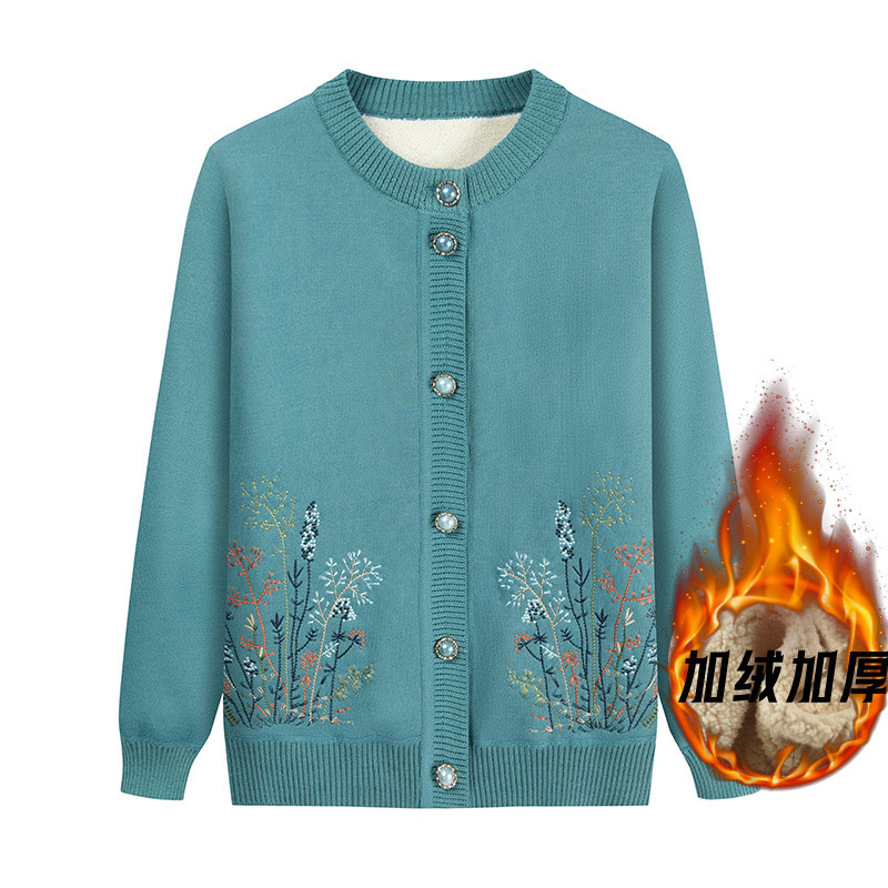 Autumn and Winter Warm Sweaters for Middle-Aged and Elderly Women, Fleece-Lined Coats for Grandmothers, Fleece-Lined Knitwear for Mothers, Clothing for Elderly Ladies