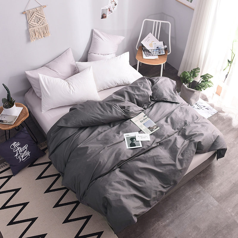 Cotton bốn mùa đơn giản màu xám đậm đơn sản phẩm chăn bông twill hoạt động in rắn màu đơn sắc bao gồm chăn - Quilt Covers gối mền 2 trong 1