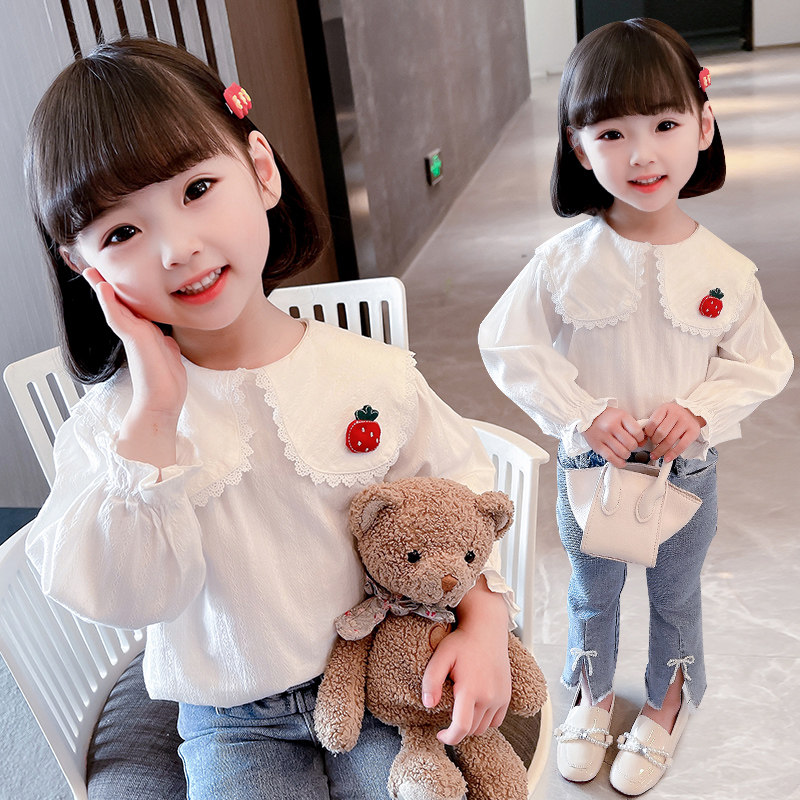 Child Clothing Girl Shirt Spring Autumn Clothing New Children Foreign Pie Dolls Collar Long Sleeves Blouse Women's Inner Hitch Shirt Tide