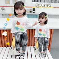 Girls spring 2021 new foreign style children baby spring suit 3-year-old children spring and autumn long-sleeved T-shirt plaid pants