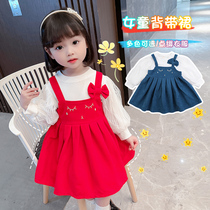 Childrens skirts Autumn princess dresses Girls  autumn dresses Western style 2 strap skirts 3-year-old baby spring and autumn suit