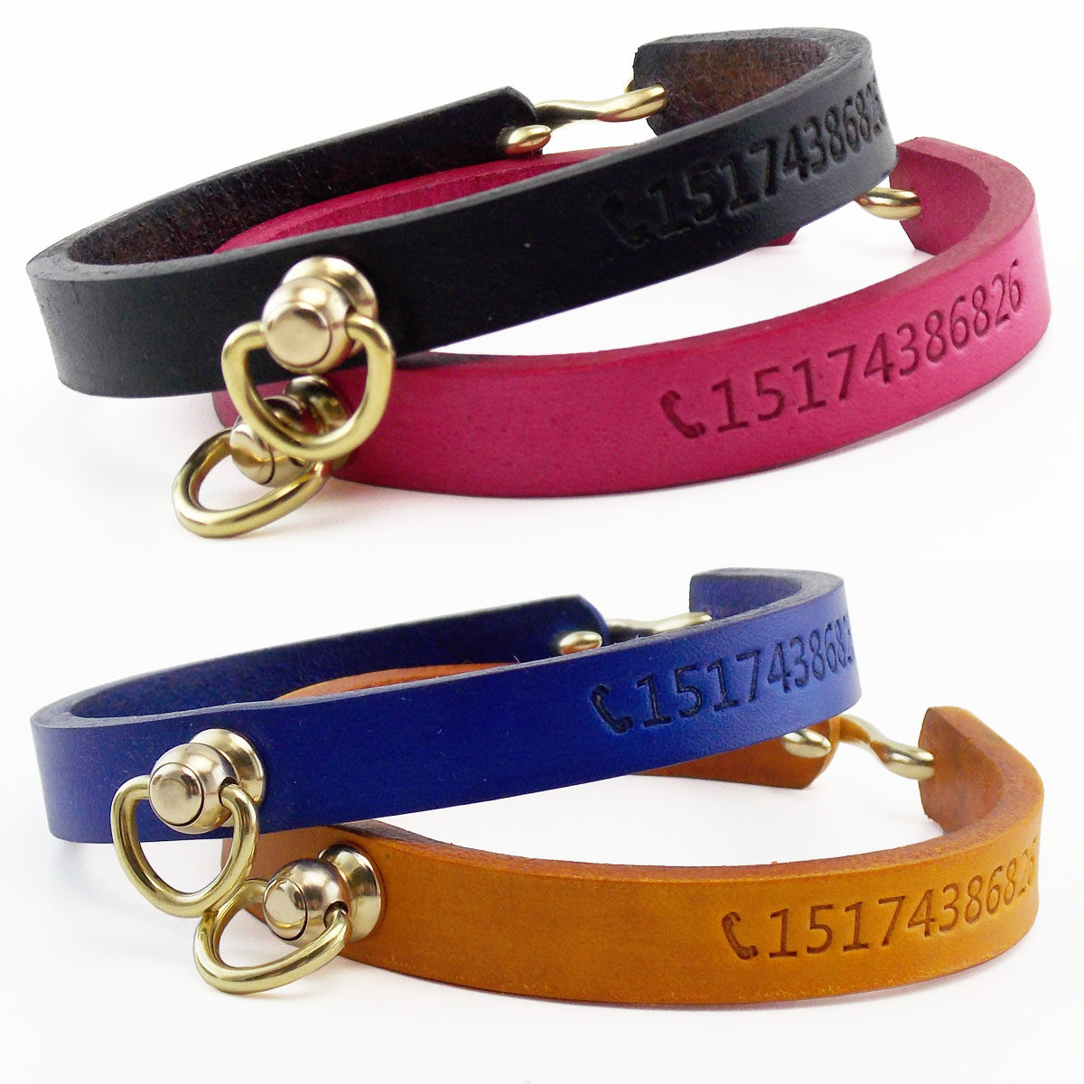 S hook pet cowhide collar dog cat collar handmade Italian vegetable tanned leather collar copper ring dog tag collar