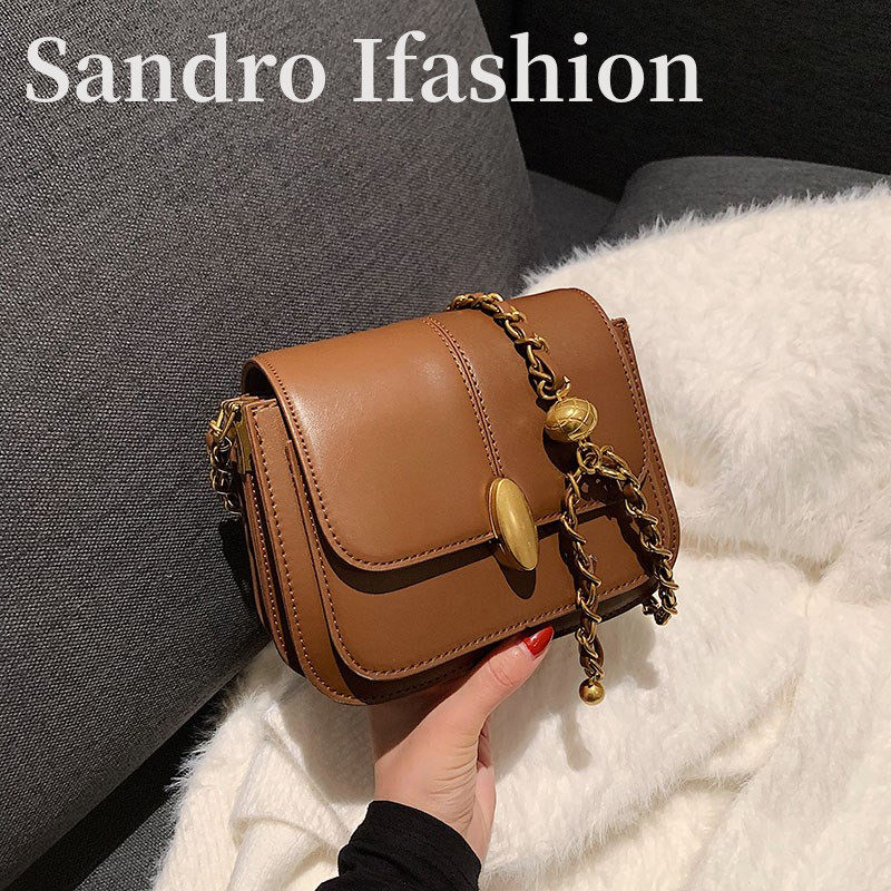 SANDRO IFASHION Small bag 2023 new fashion chain slope bag with one shoulder square bag