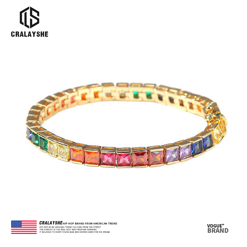 Official Genuine Bracelet for Men, Full Diamond Colorful Tennis Bracelet, Square Diamond Rainbow Tennis Chain for Women, Holiday Gift for Boys Official Genuine Bracelet for Men, Full Diamond Colorful Tennis Bracelet, Square Diamond Rainbow Tennis Chain for Women, Holiday Gift for Boys