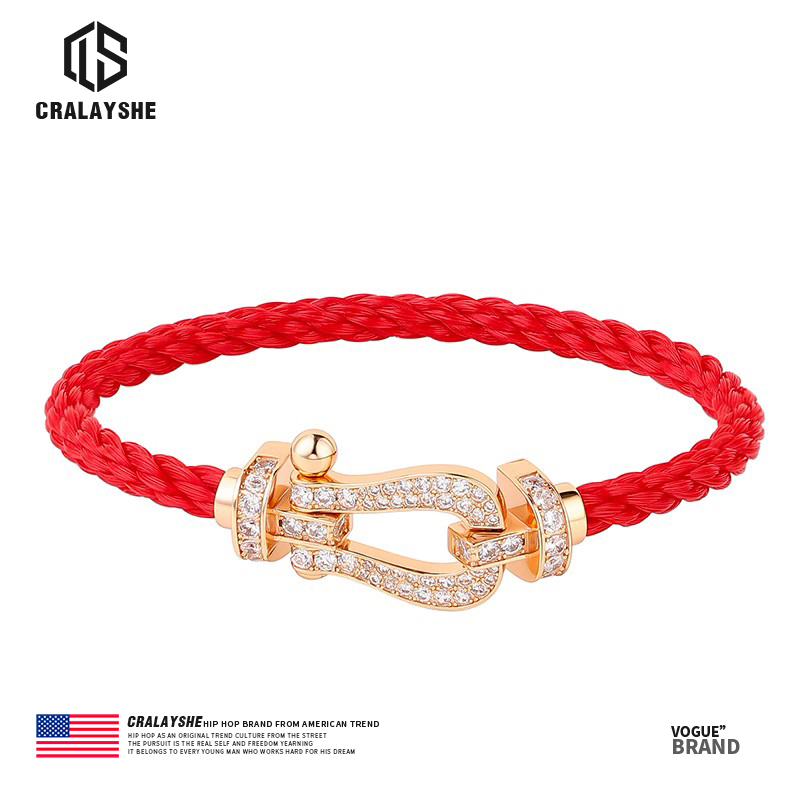 Official Genuine Red String Bracelet with Diamond-Encrusted Horseshoe Clasp for Good Luck in the Year of Birth, Couple's Bracelet, 520 Gift for Boyfriend/Girlfriend