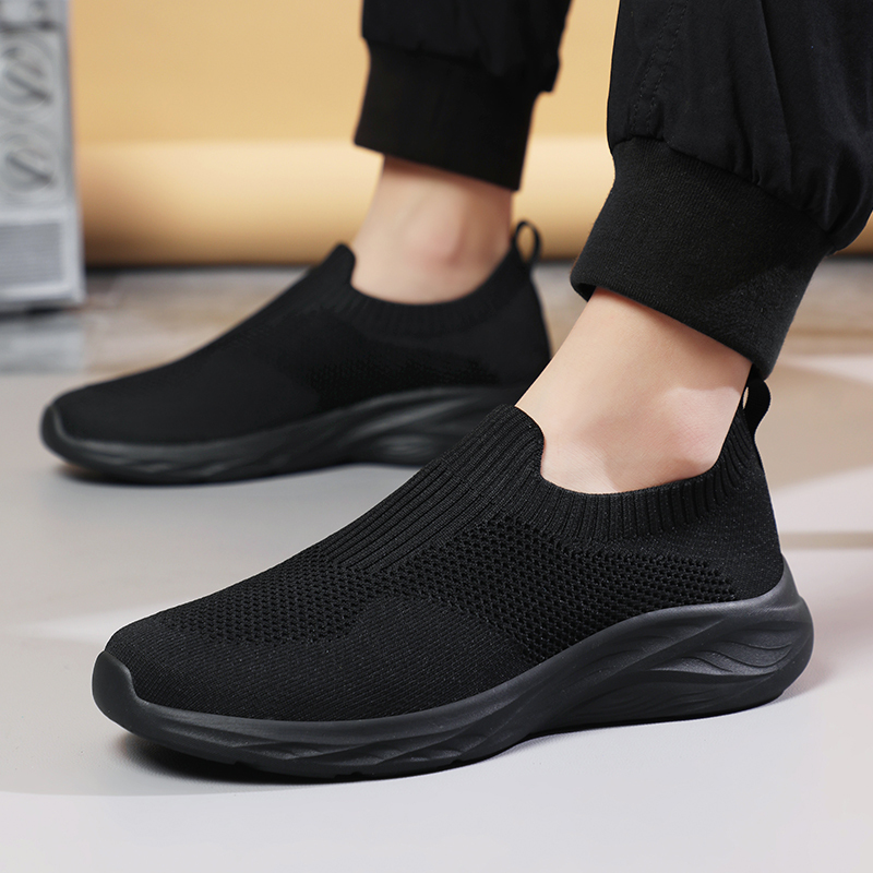 Men's Shoes for Wide Feet, Size 45, Breathable Slip-On Cloth Shoes, Size 46, Large Size 47, Sports Casual Shoes, Trendy Fly-Knit Shoes, Lazy Shoes, Size 48