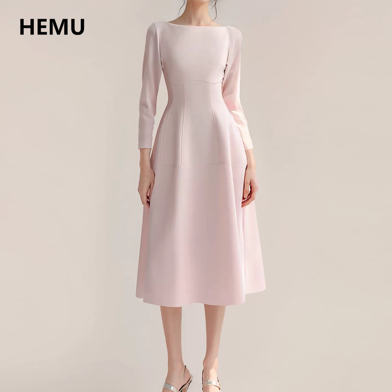 Pink Long-Sleeved Dress for Women, French-Style Engagement Birthday Dress, Long Dress with Coat Underneath, High-End Feel for Annual Party, Autumn and Winter