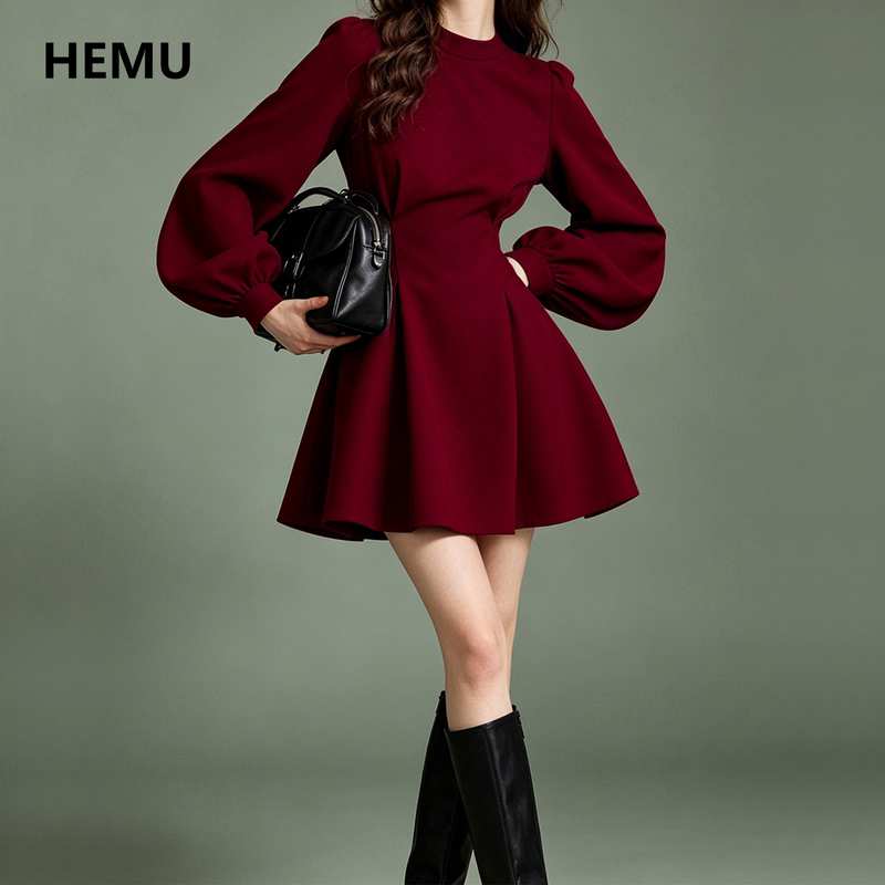 Red Dress for Women, French Style Long-Sleeve Engagement Dress, Miu Style, High-Class Outfit, Sweatshirt Dress for Petite Women, Autumn Red Dress for Women, French Style Long-Sleeve Engagement Dress, Miu Style, High-Class Outfit, Sweatshirt Dress for Petite Women, Autumn
