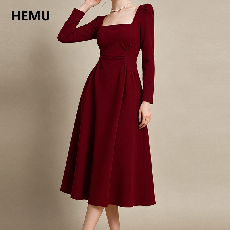Red Dress for Women, French Retro Long-Sleeved Engagement Toast Dress, Elegant and High-End Waist-Cinching Long Dress for Autumn Red Dress for Women, French Retro Long-Sleeved Engagement Toast Dress, Elegant and High-End Waist-Cinching Long Dress for Autumn