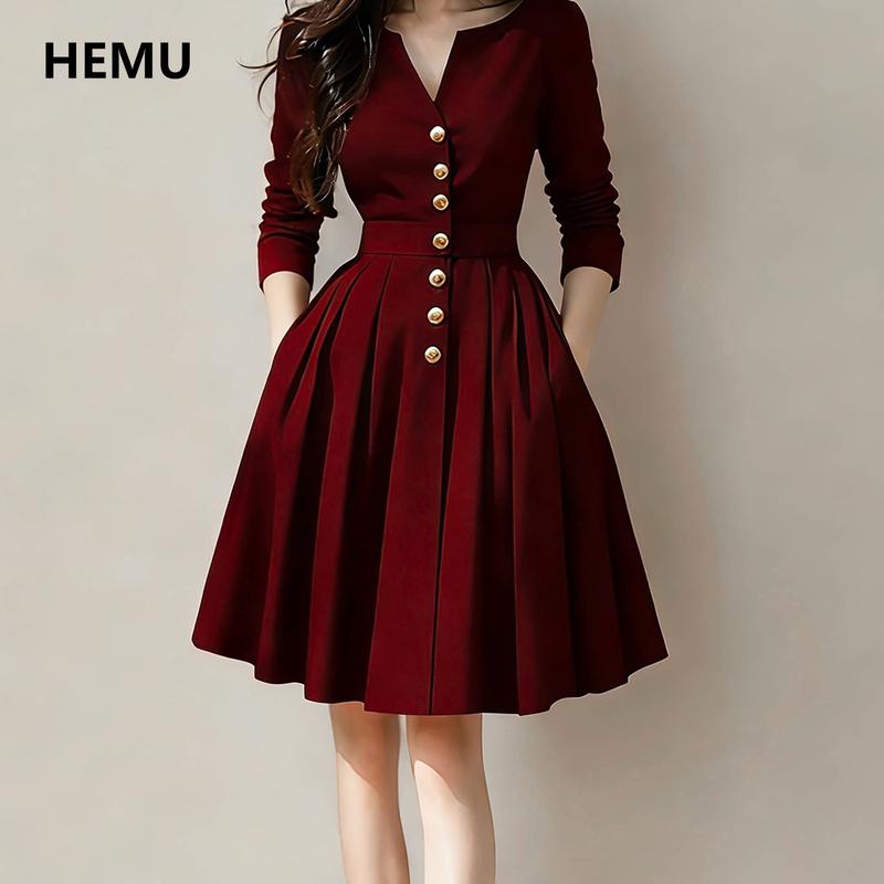 Red Dress for Women, French Style, Petite, Engagement Party Dress, Worn with a Coat, Early Autumn, New Year's Outfit for a Young Lady