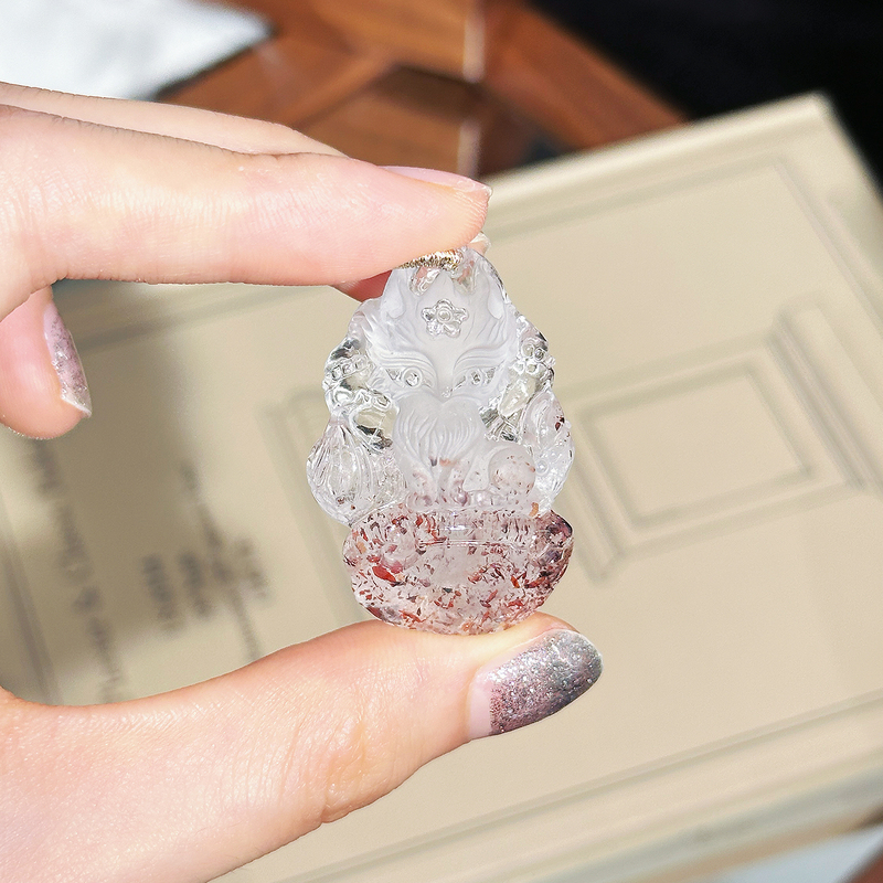 【Exquisitely Carved Nine-Tailed Fox Pendant】Collection of Aquamarine, Green Phantom, Pink, Yellow, Purple, and White Crystal Fox 3D Carved Pieces