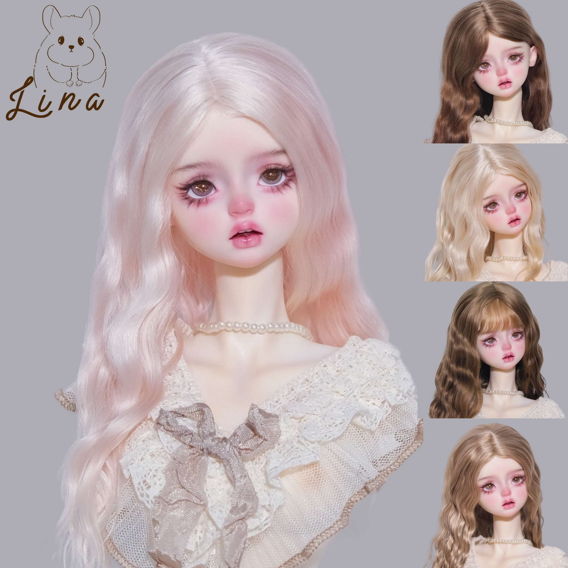 Париковая голова из гибкой резины Lina Bjd, кокетливая оберточная оболочка, прическа эмбрион, 4 точки 3 точки, мохеровый парик, не кислый мохер