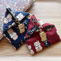 Wealth cat rice ball card bag fabric hand-made retro creative coin wallet Japanese and wind small objects storage