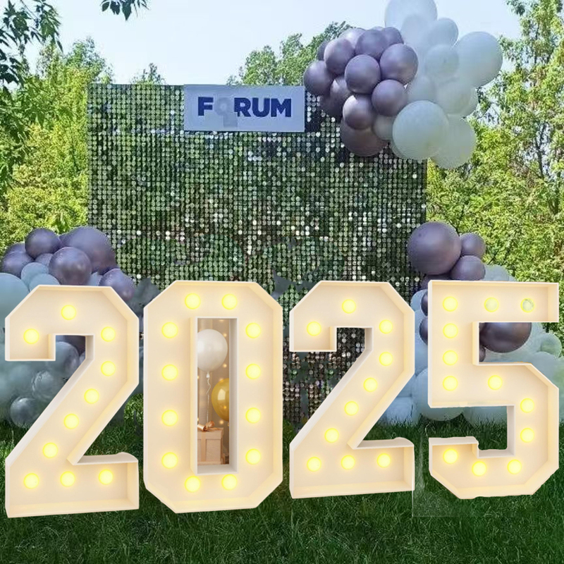 2025 Three-Dimensional Digital Kt Board Ornaments Birthday Party Led Light-Emitting Number Balloon Frame Anniversary Number Light