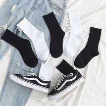 Black socks womens midline socks spring and summer cotton high waist solid color nurse high top stockings street trend ins tide