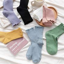 Wooden ear socks women cotton ins tide lace socks pile socks in socks thin spring and autumn moon socks stockings