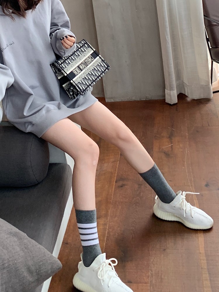 TB socks women short tide Net red super fire spring summer thin tube INS Gray four bar stripes JK calf stockings