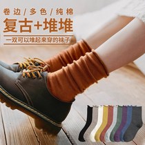 Pile socks children spring and autumn cotton stockings Japanese curled black stockings women autumn and winter solid color stockings
