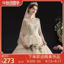 Main wedding dress 2021 new bride summer thin tailing long sleeve French style simple champagne tint