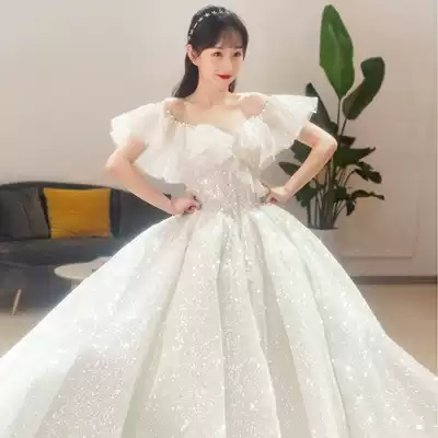 2021 New Bride wedding dress shoulder French main gauze large size pregnant women cover pregnant belly tail small man palace wind