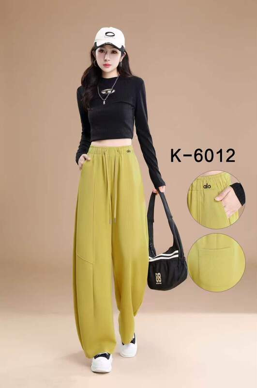 2026 Spring New Style K6012 Fashionable Versatile Slim-Fit Elastic Waist Drawstring Straight Casual Pants for Women